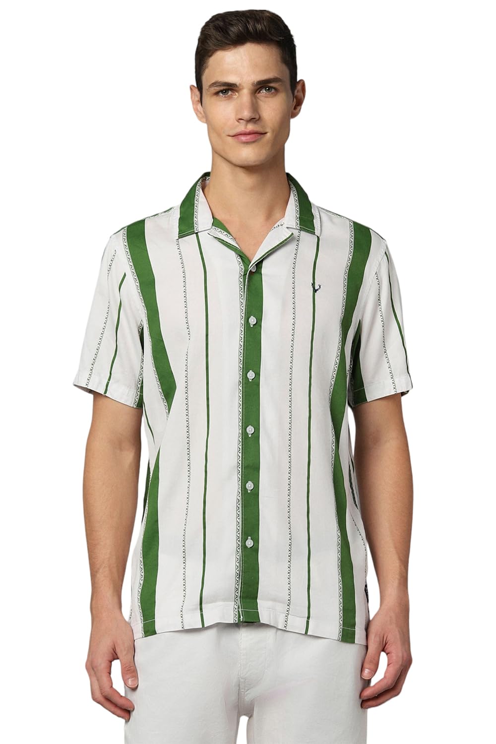 Allen Solly Men Striped Casual Cotton Short Sleeve Shirt