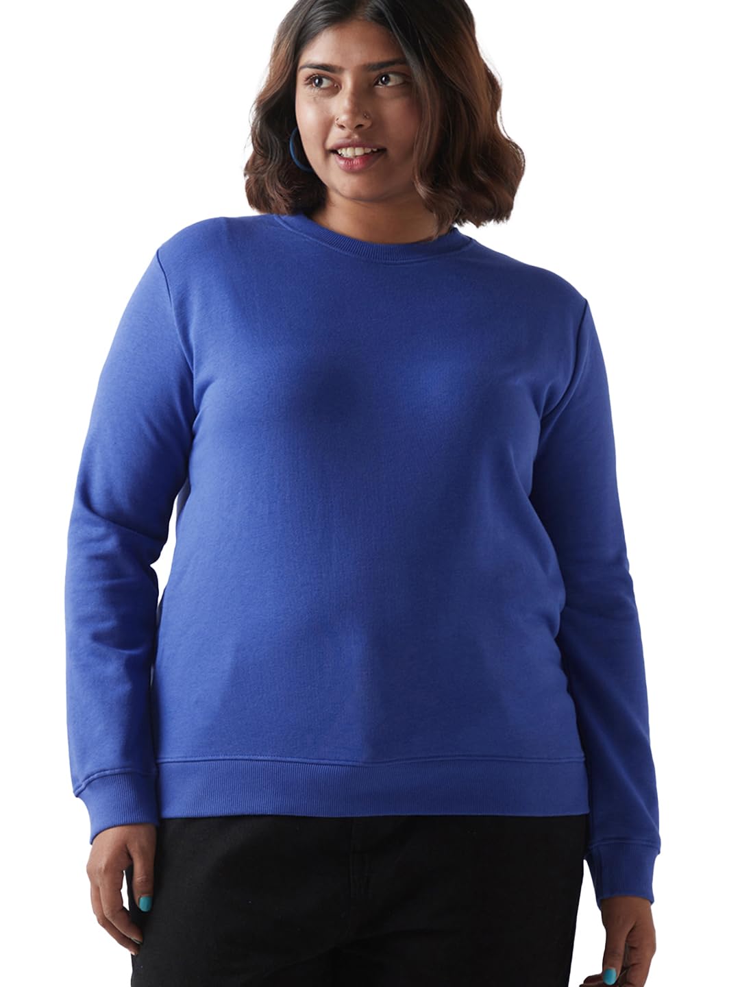 Bewakoof WomenS Solid Regular Fit Full Sleeve Round Neck Polycotton Plus Size Sweatshirt_641026_Blue_4Xl