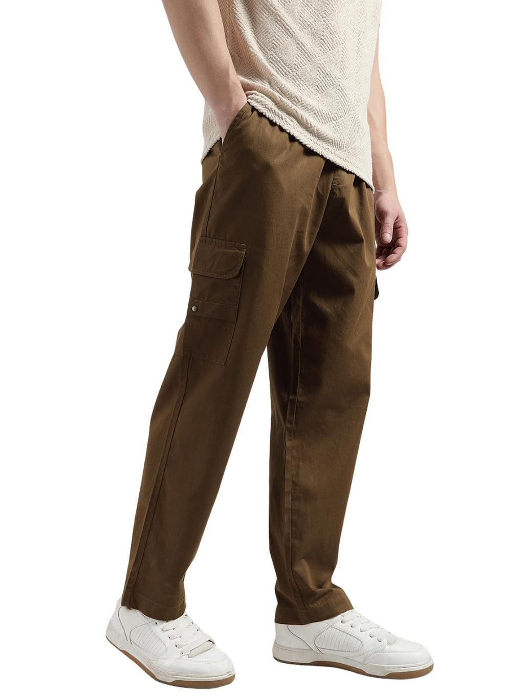 Veirdo Men's Cotton Baggy Fit Ankle Length Mid Rise 4 Pocket Cargos