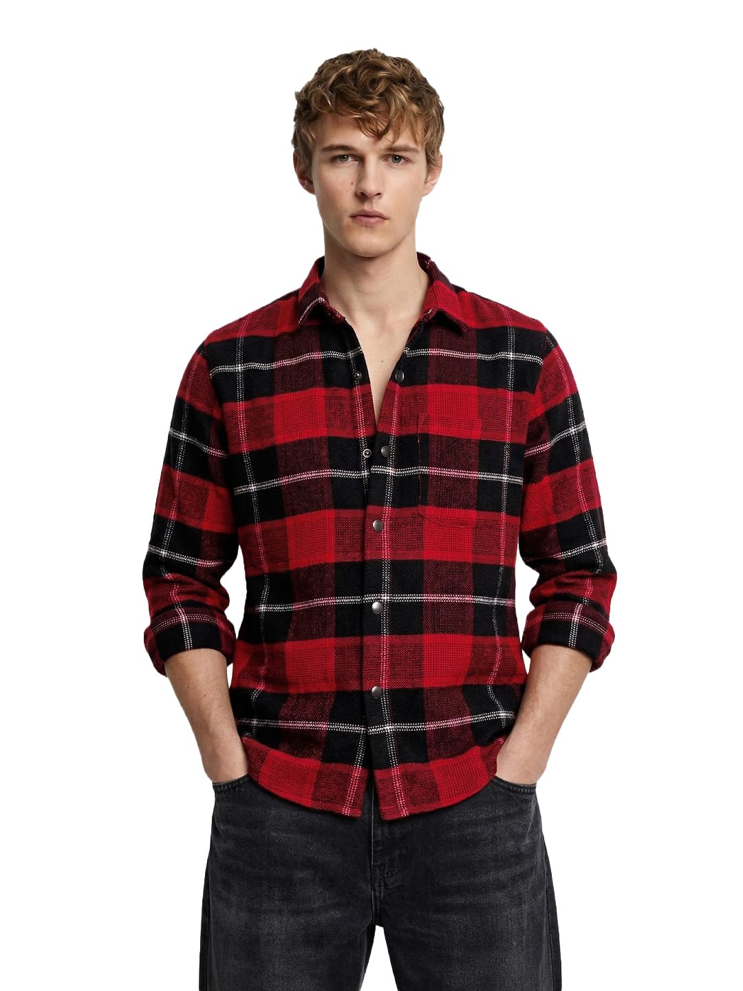 The Indian Garage Co Mens Regular Fit Checkered Cutaway Collar Full Sleeves Casual Overshirt Sweater