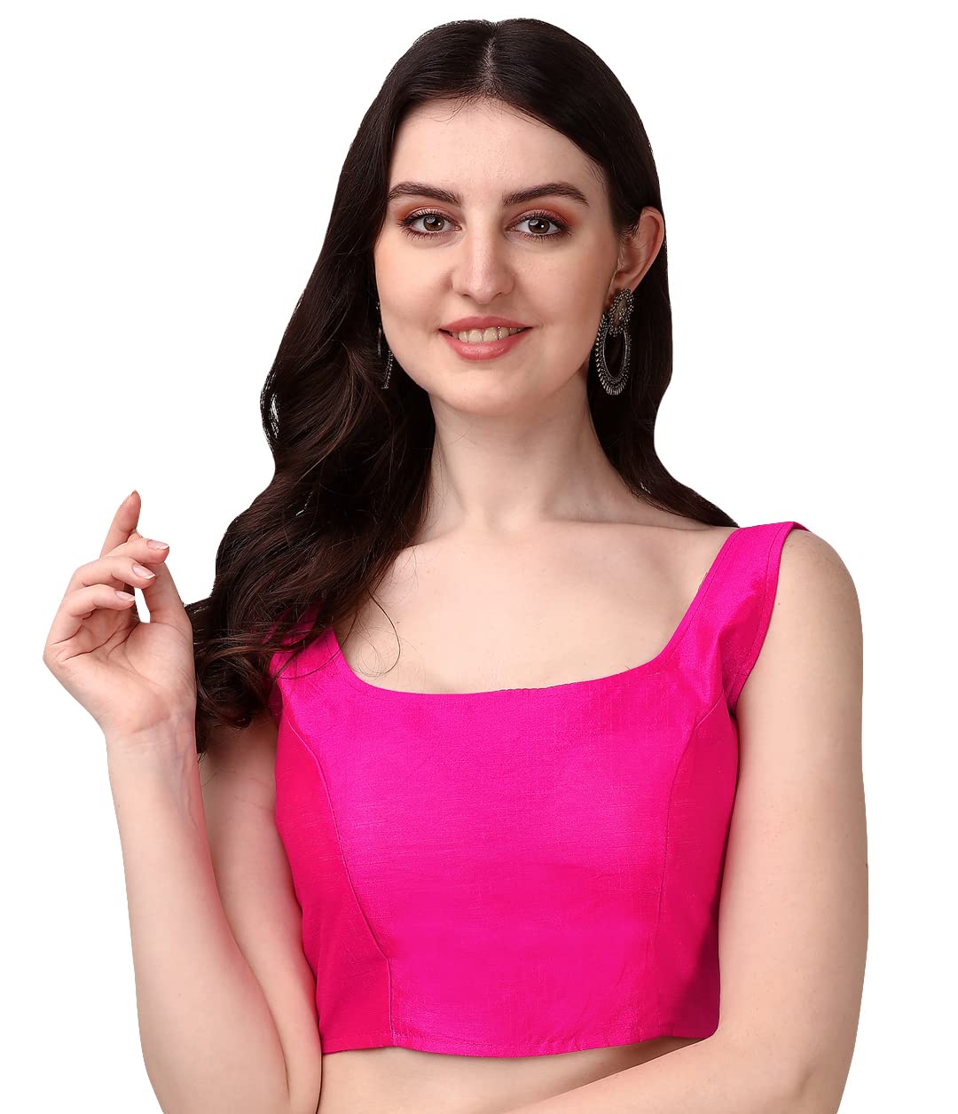 Pujia Mills Womens Deep Neck Silk Sleeveless Readymade Blouse (Sando_Pink_38)