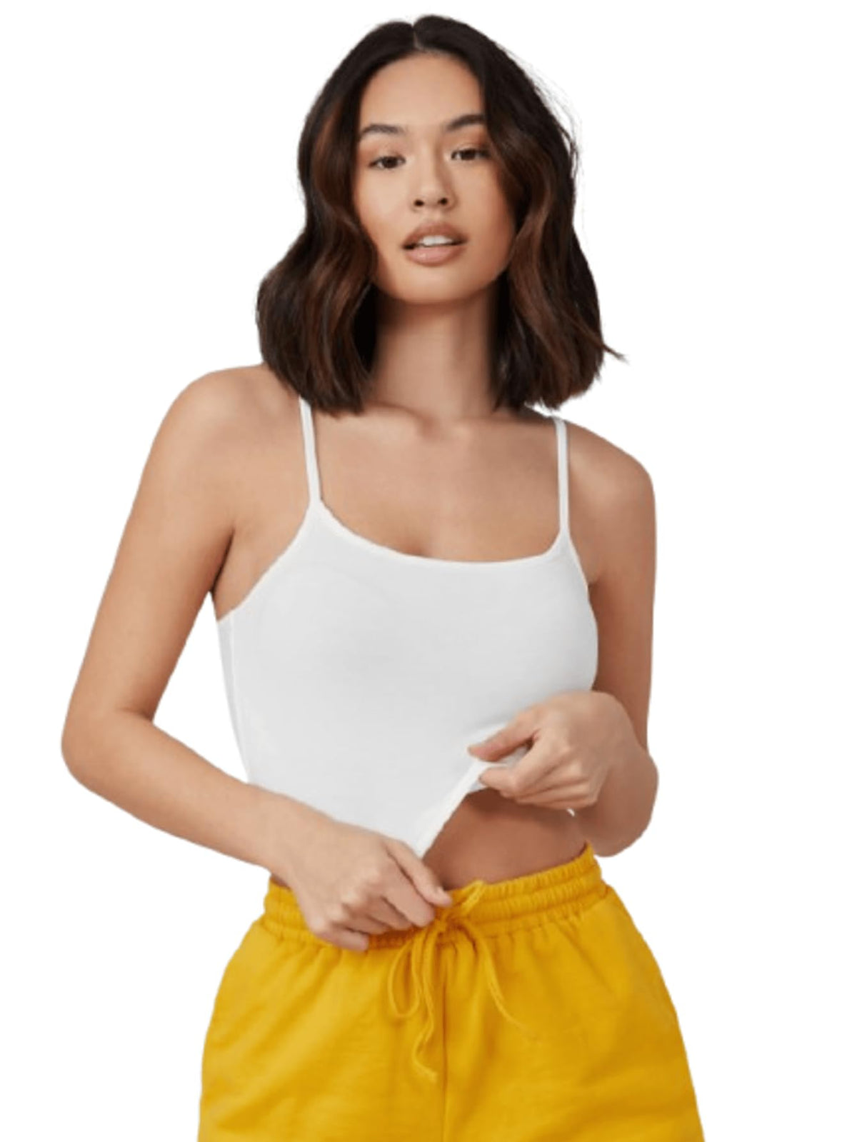 Aahwan White Solid Form Fitted Crop Cami Top For WomenS & GirlS(312WhiteS)