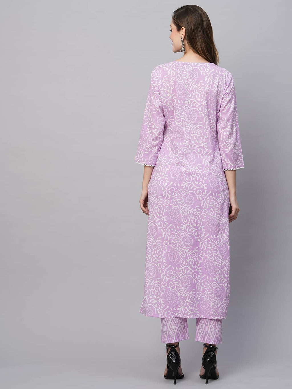 ANNI DESIGNER Womens Cotton Blend Straight Printed Kurta with Pant (Gulika Purple-NW_M_Purple_Medium)