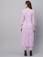 ANNI DESIGNER Womens Cotton Blend Straight Printed Kurta with Pant (Gulika Purple-NW_M_Purple_Medium)