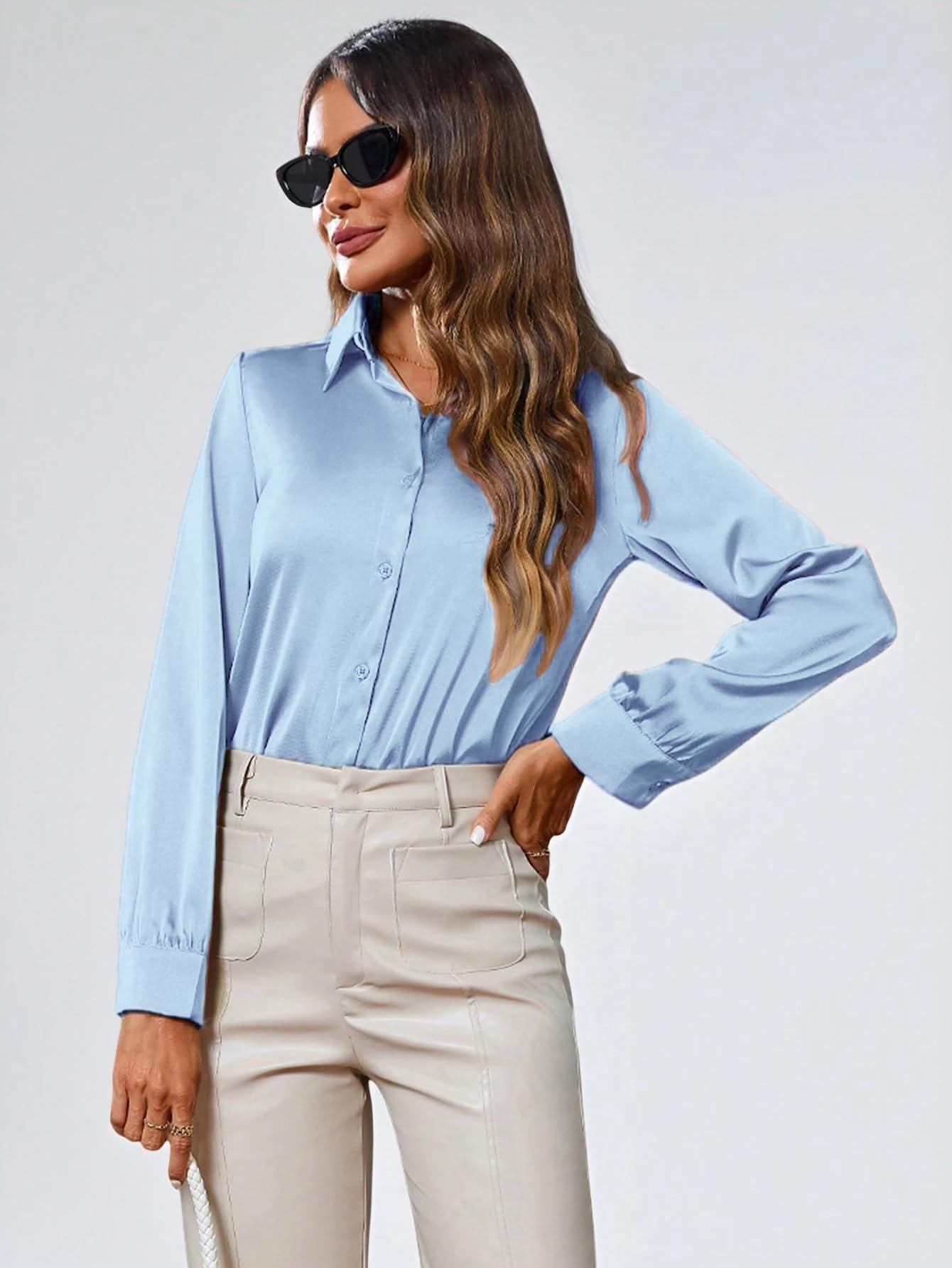 Indoprimo WomenS Solid Satin Casual Shirt | Stylish Western Long Sleeve Shirt For Women