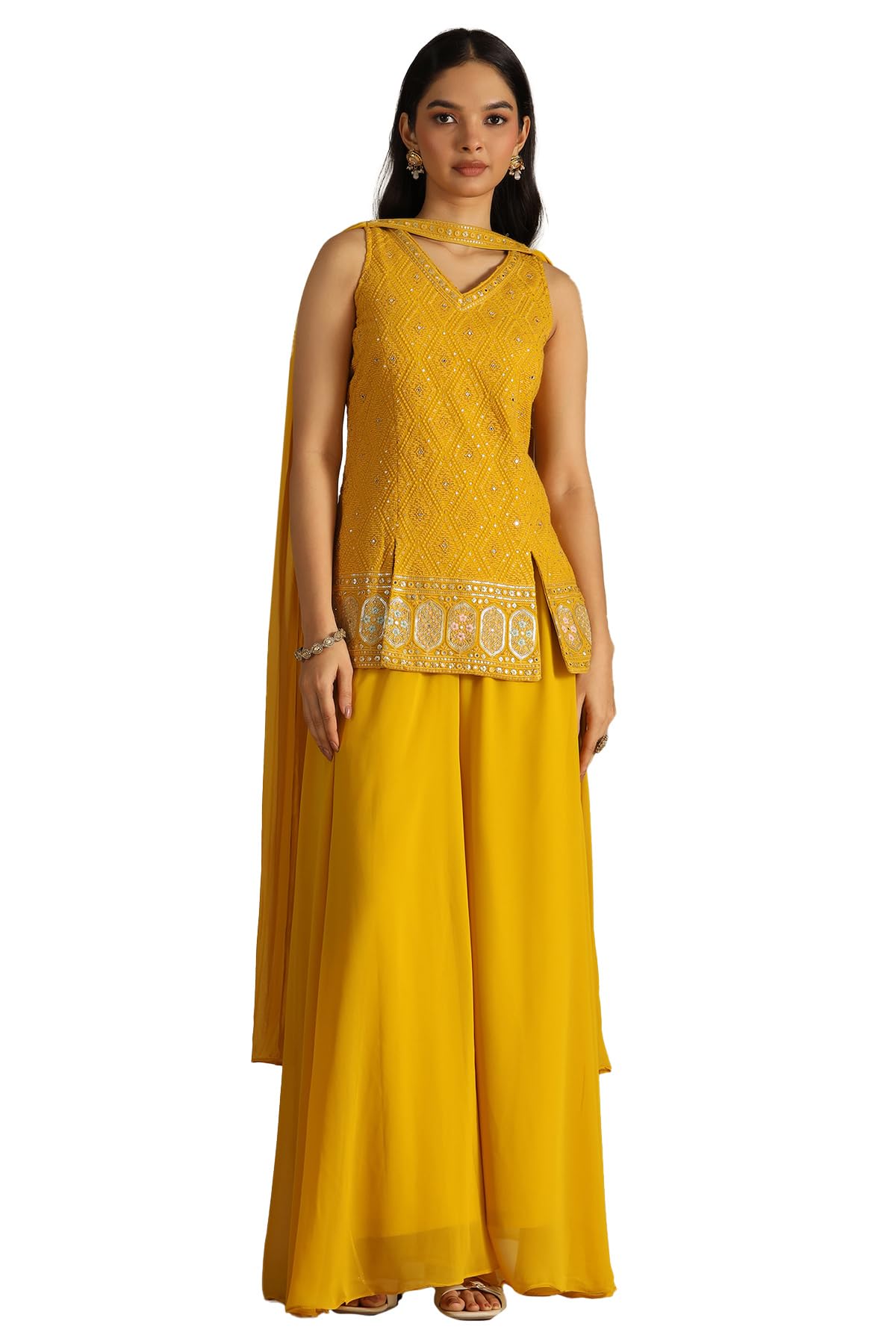 Soch Women Georgette Embroidered Suit Set with Mirror and