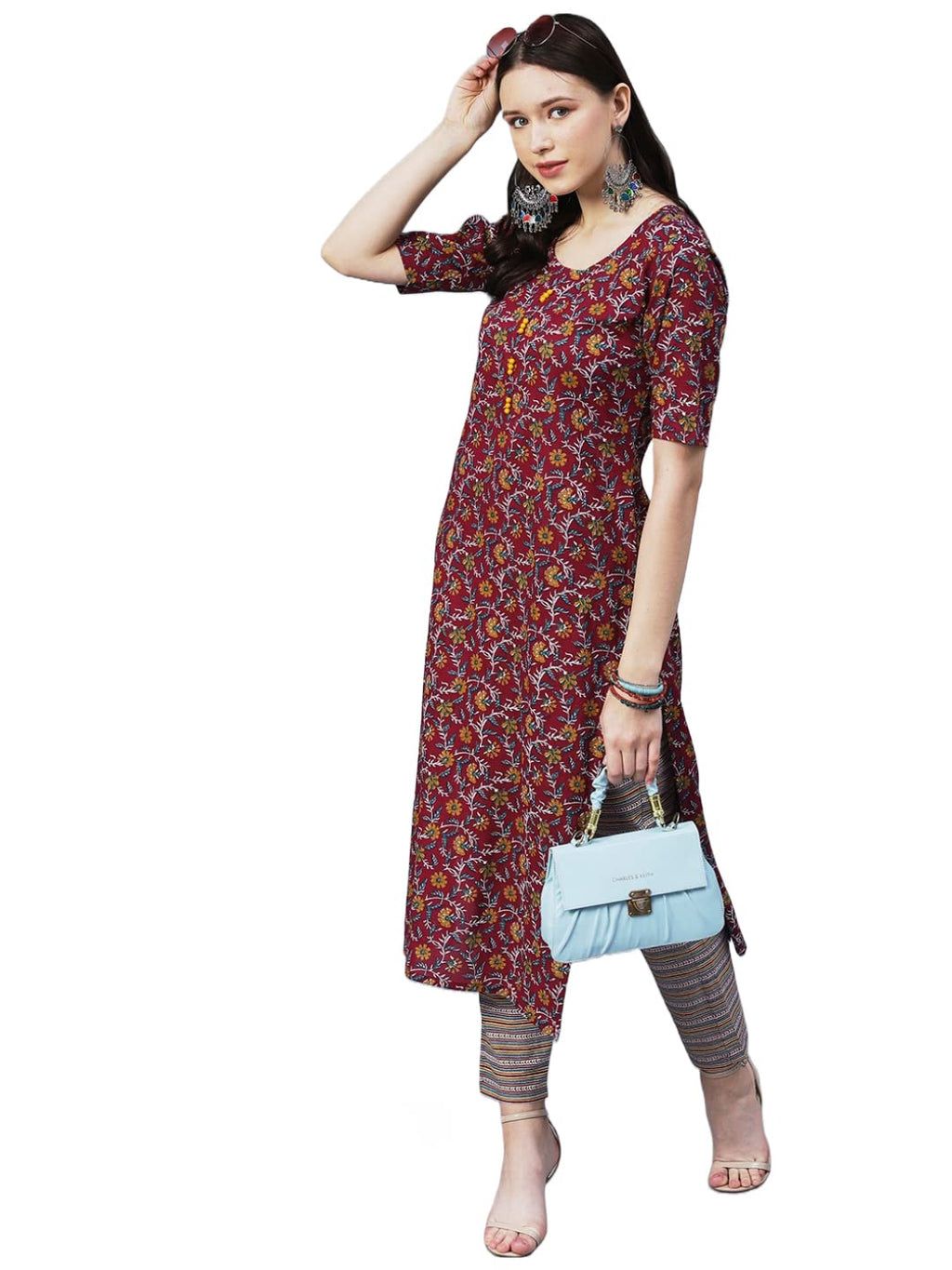 ANNI DESIGNER Women's Cotton Blend Printed Straight Kurta with Pant (SLKSW-Multi_XL_Multi_X-Large) Multicolour