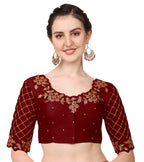 Pujia Mills Womens Embroidery Handwork, Rough Cut Work Stone Work Readymade Blouse (36, Marun)