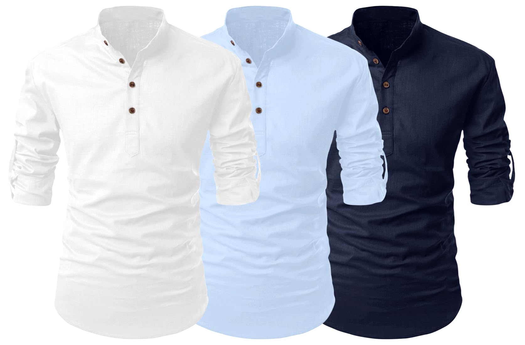 Finivo Fashion Combo Of MenS Cotton Blend Solid Full Sleeve Short Kurta