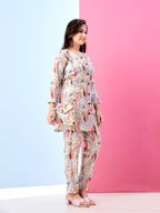 Aarika Girls Casual Wear Beige Colour Leaf Print Polyester Co-ord Set-8-15 Years (KP-TR-K-1060)