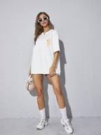 Rigo Back Printed Half Sleeves Round Neck Oversized T-Shirt for Women | Drop Shoulder T-Shirt | Loose Baggy Fit T-Shirt for Wome
