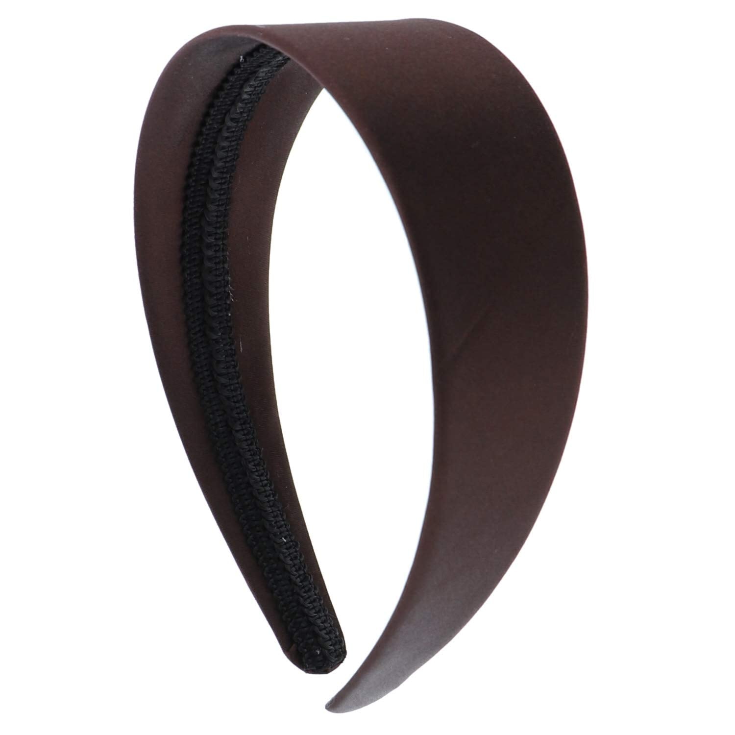 Motique Accessories Brown 2 Inch Wide Satin Hard Headband with No Teeth Head band for Women and Girls