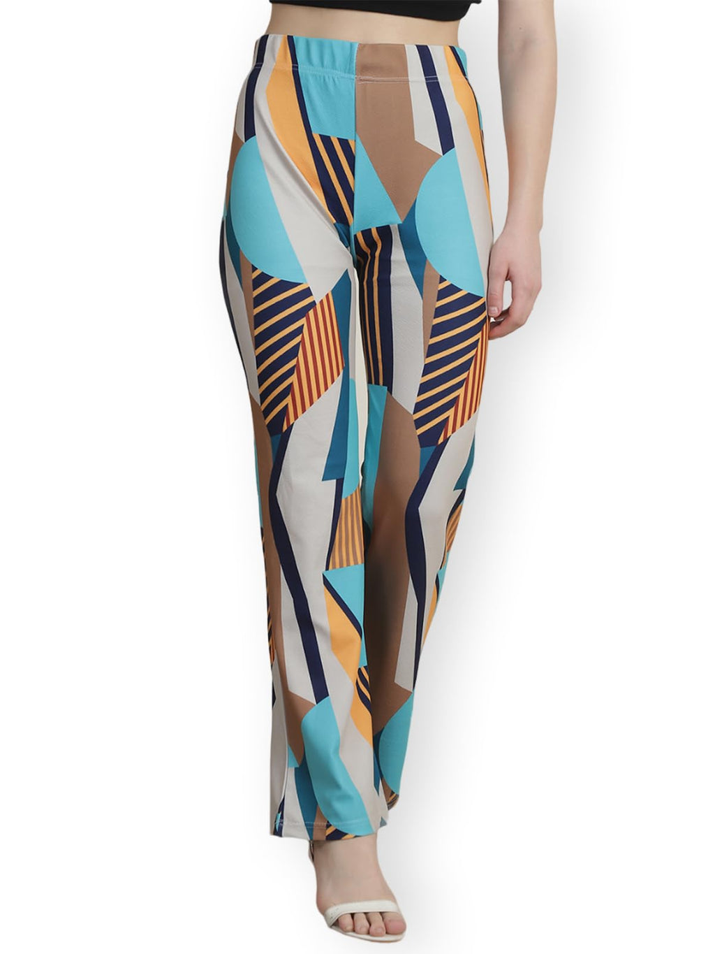 Preneum Womens Striped Wide-Leg High-Waisted Korean-Inspired Comfortable & Stylish and Formal Bell Bottom Trouser Pant, Blue & 