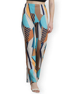 Preneum Womens Striped Wide-Leg High-Waisted Korean-Inspired Comfortable & Stylish and Formal Bell Bottom Trouser Pant, Blue & 