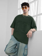 The Souled Store Olive Tree Men and Boys Short Sleeves Round Neck Green Embellished Cotton Super Oversized T-Shirts