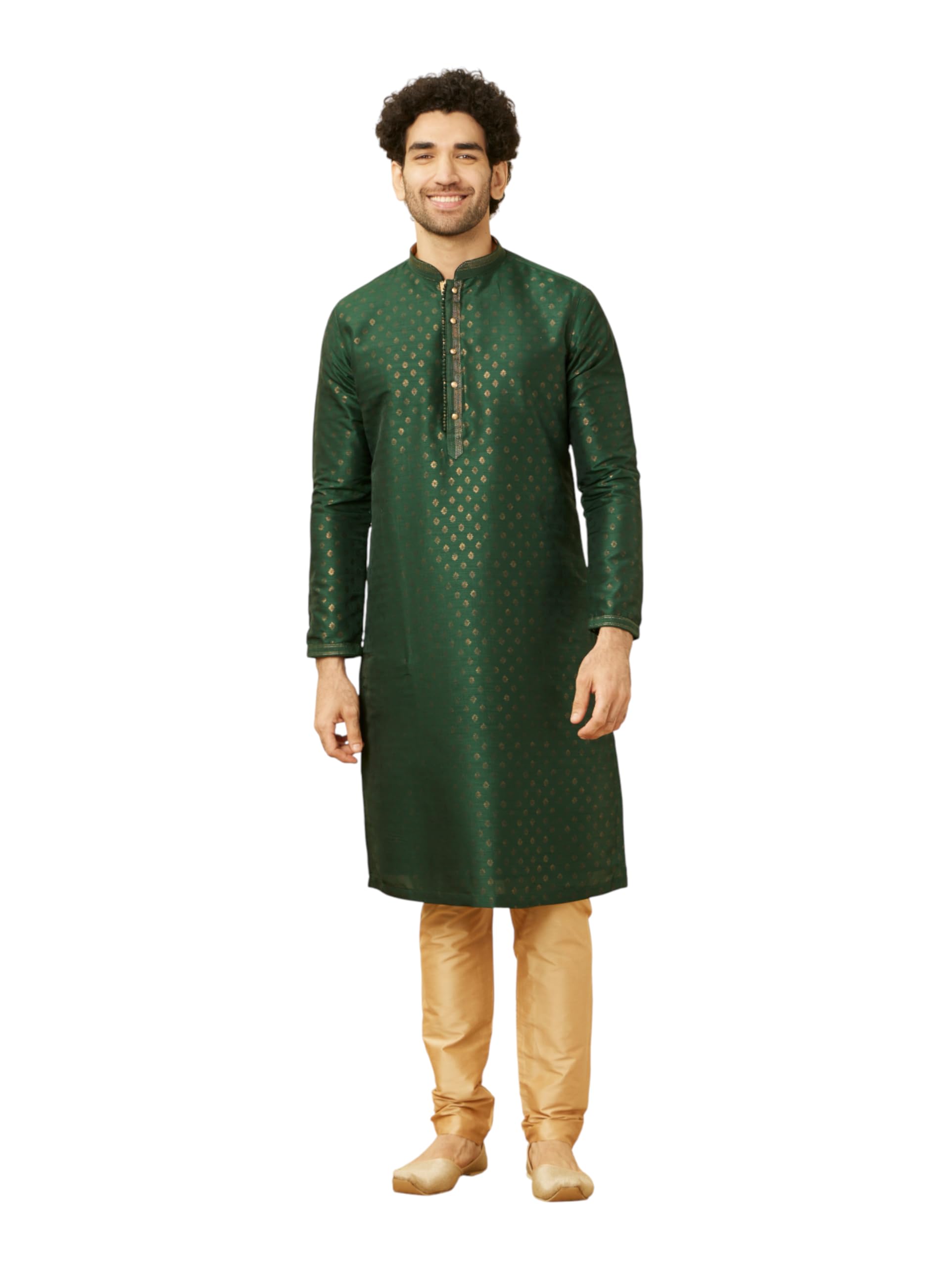Manyavar MenS Forest Green Buti Printed Kurta Set (2Pcs) (Dark Green,Xl)