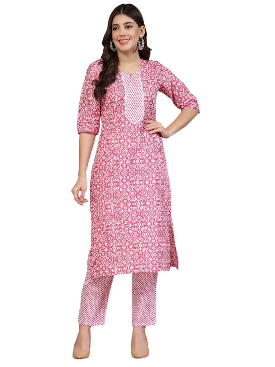 Lookmark Women'S Trendy Printed Cotton Blend Straight Kurta Pant Set||Az-Lm-P1-Ks2099-2Xl Light Pink