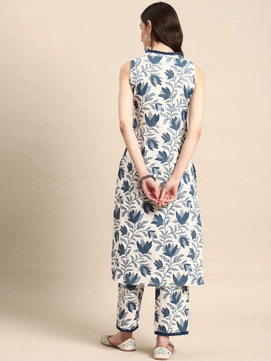 Fashion Basket Women'S White Color Cotton Anarkali Kurta Set With Duptta For Women