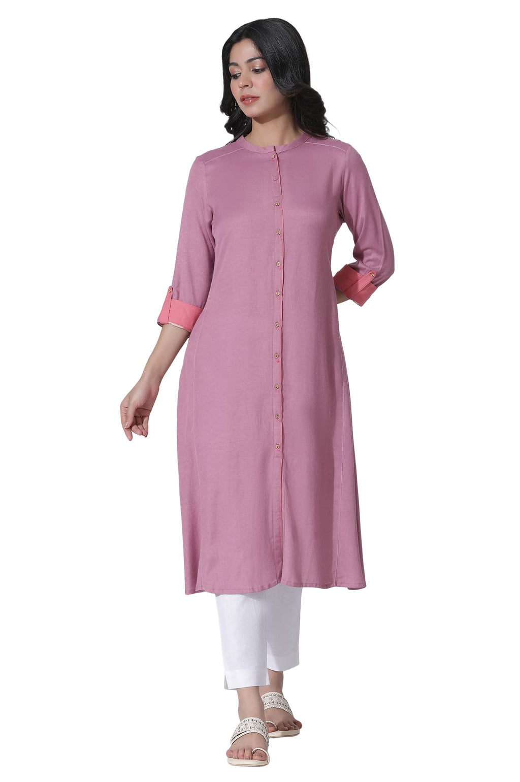 W For Woman Pink Flared Kurta With Printed Back And Pants Set_22Auws17858-217300_L