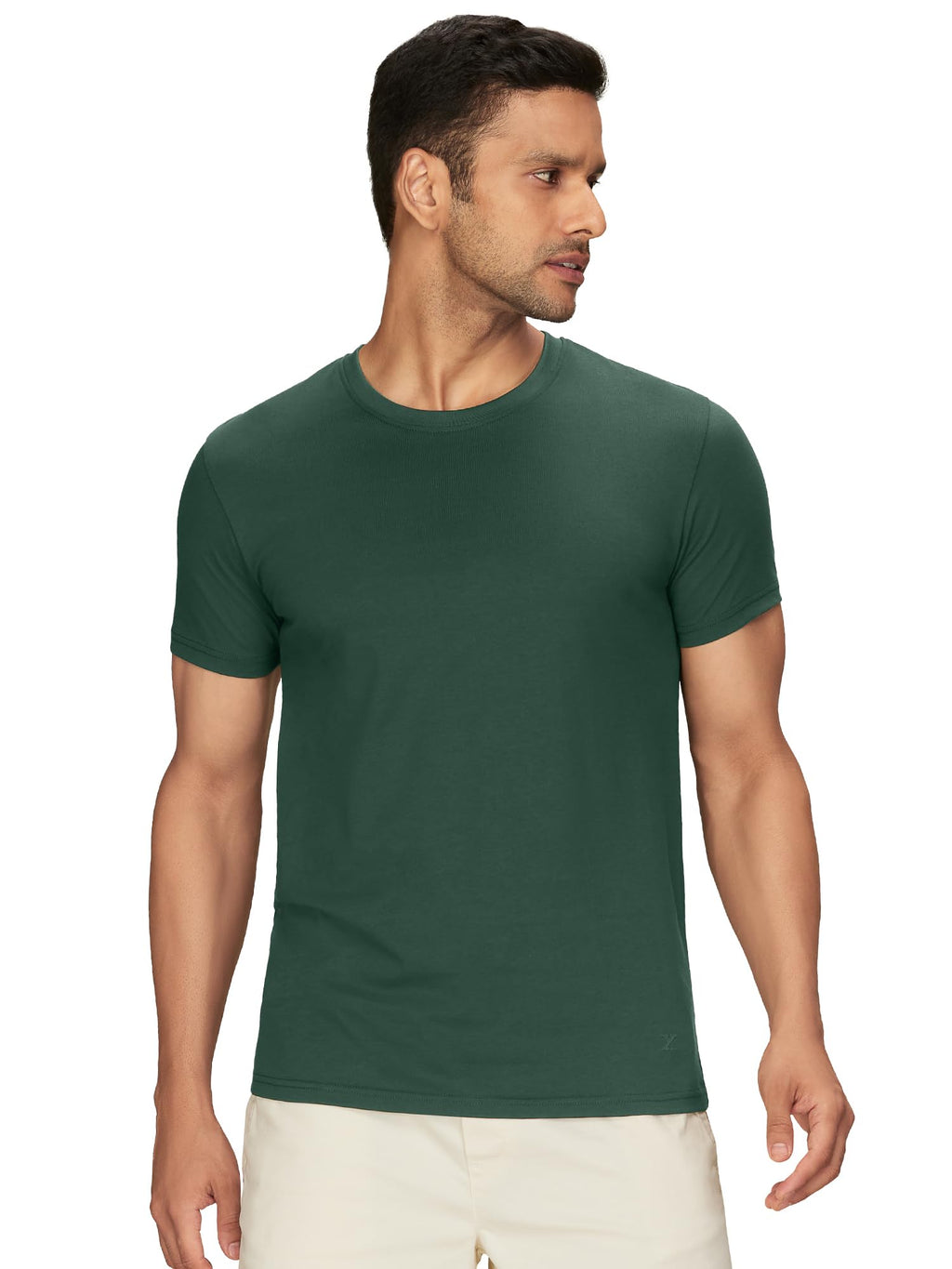 XYXX Mens Solid Regular Fit T-Shirt (XY_CR15_Tshirt_2_Misty Lilac+Pine Green
