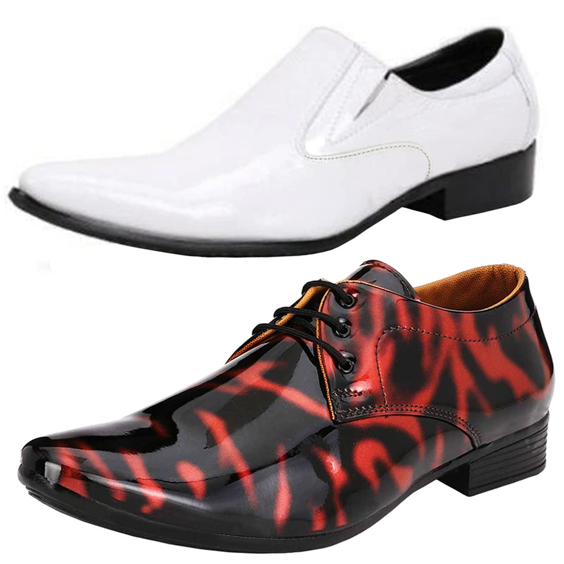 Relaxed Trendy Formal Shoes/Party Shoes/ 2 Shoes Combo with Free Belt for Men and Boys (BAZAAR8610_VTR01BlkRed401Wht) Multic 10