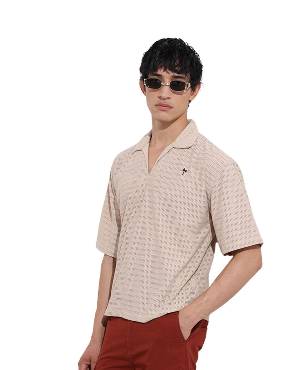 The Indian Garage Co Mens Oversized Fit Textured Resort Sweater