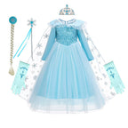 REXREII Girls Frozen Elsa Princess Dress Long Sleeves Halloween Costume Christmas Birthday Evening Party Ball Gown w/Accessories