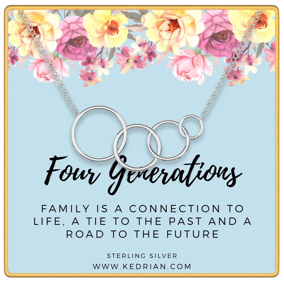 Four Generations Necklace, 925 Sterling Silver, Great Grandma Gifts From Granddaughter, Grandmother Necklace, 4 Generations Neck