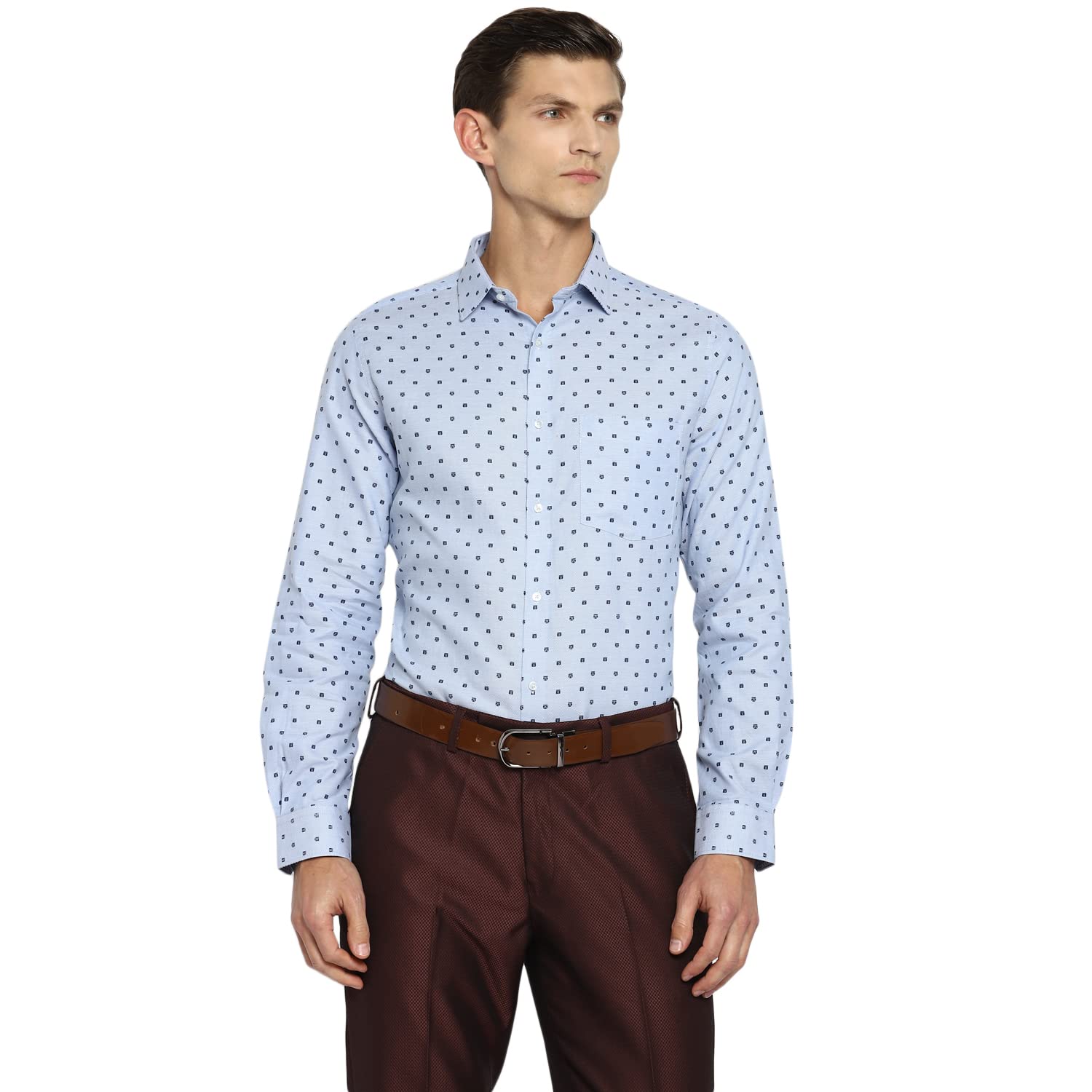 Turtle Men Sky Blue Cotton Printed Slim Fit Shirts