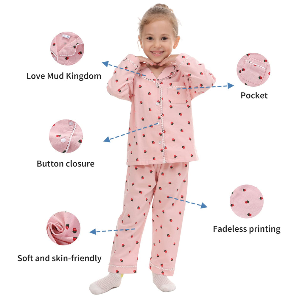 Mud Kingdom Pajamas for Girls Toddler Long Sleeve Sleepwear 100% Cotton Breathable Strawberry Pattern Pink 7-8 Years