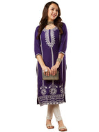 ANNI DESIGNER Womens Cotton Blend Chikankari Embroidered Straight Kurta (Chndru Violet_XL_Violet_X-Large)
