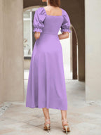 Shasmi GirlS & WomenS Solid A-Line Ruched Puff Sleeve Maxi Long Evening One Piece Long Dress For Women Stylish (Dress 131 Ligh