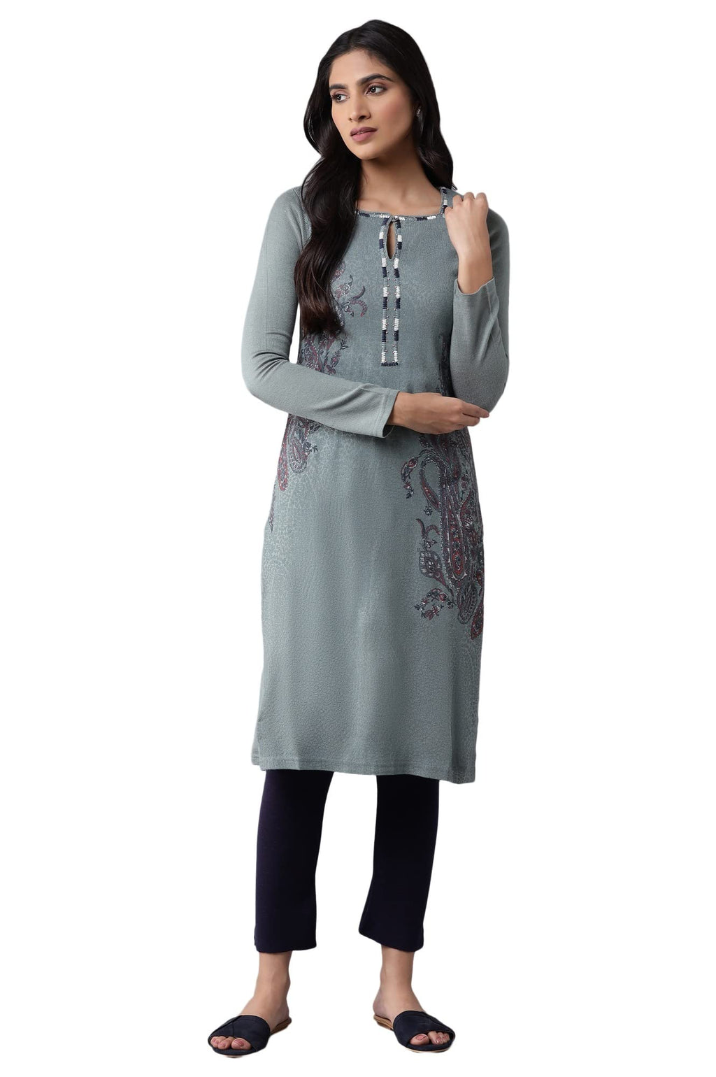 W For Woman Women'S Acrylic Paisley Regular Kurta (21Now16952-117244P_Smoke Blue_5Xl)