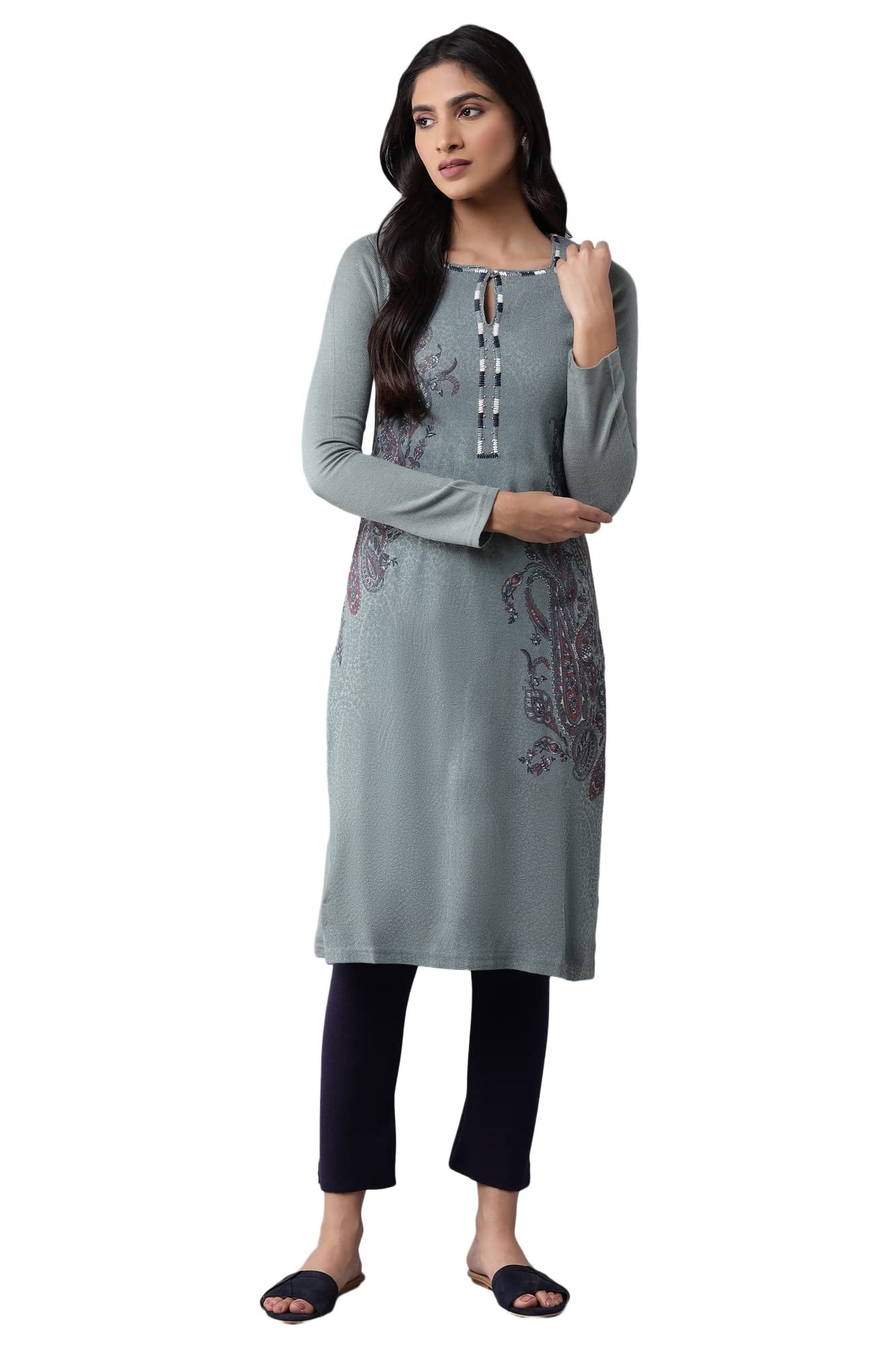 W For Woman Women'S Acrylic Paisley Regular Kurta (21Now16952-117244P_Smoke Blue_5Xl)