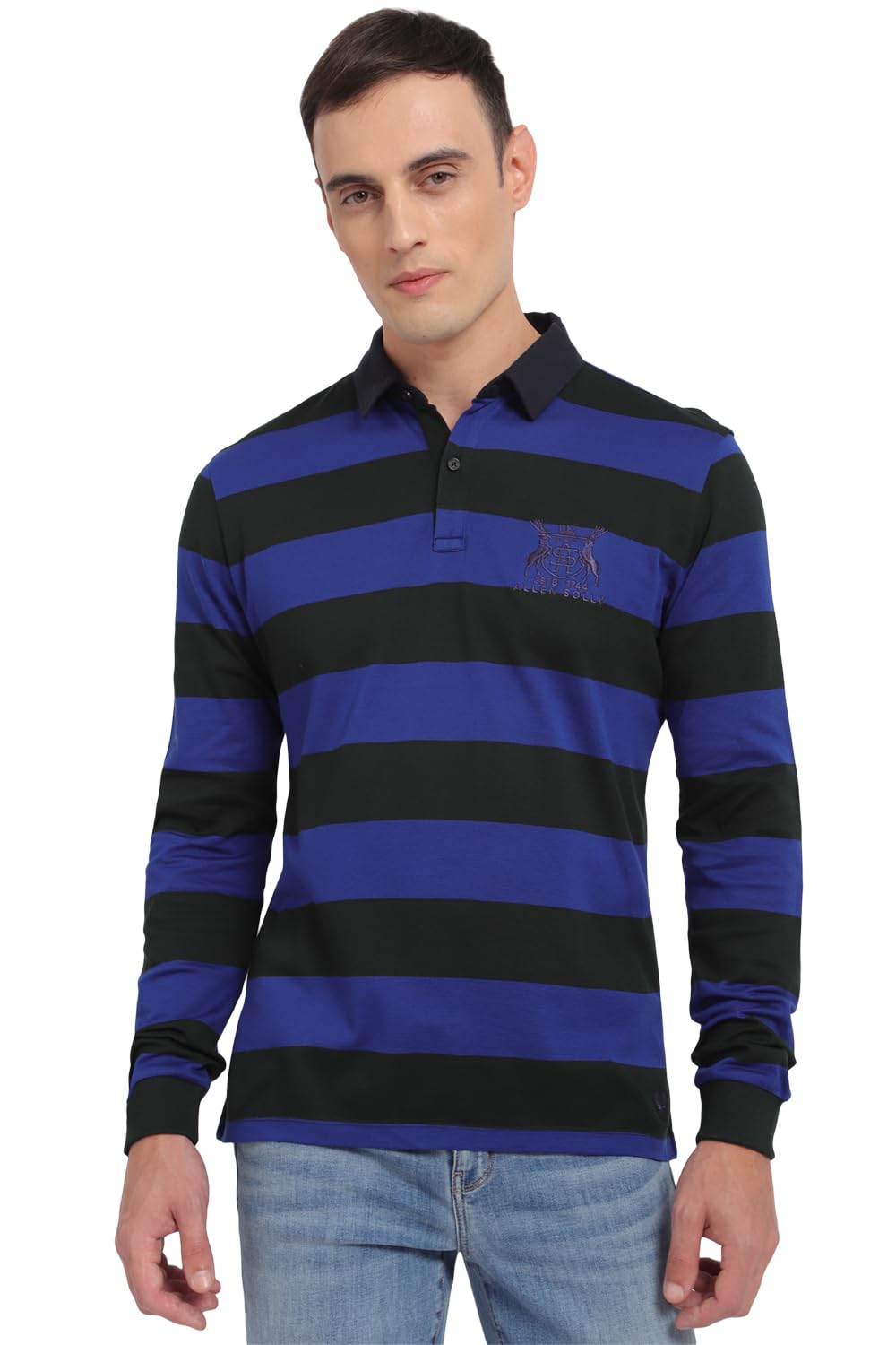 Allen Solly Men Regular Fit Striped Casual Full Sleeve Polo Shirt