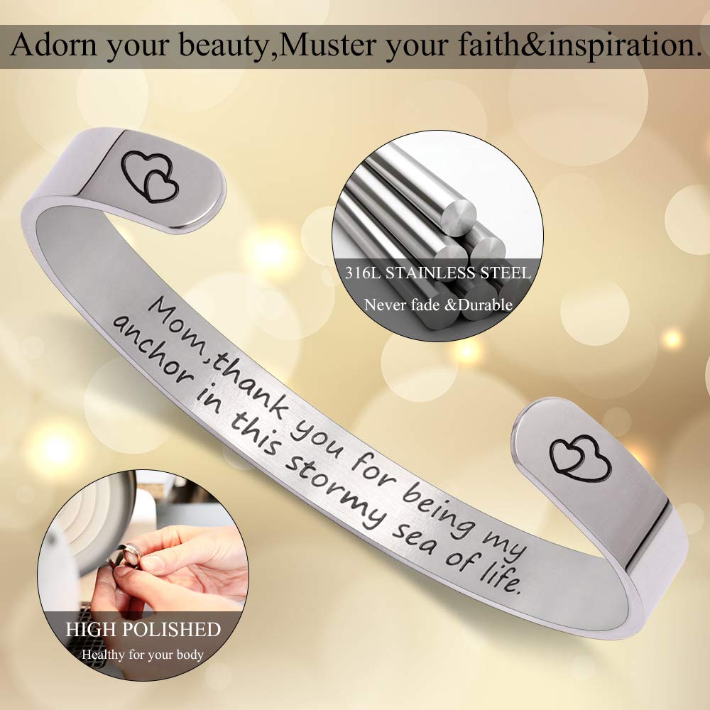 Btysun Mom Gifts for Christmas Inspirational Bracelets for Women Thanksgiving Gift Mother Birthday Gifts for Mom Cuff Bracelet M