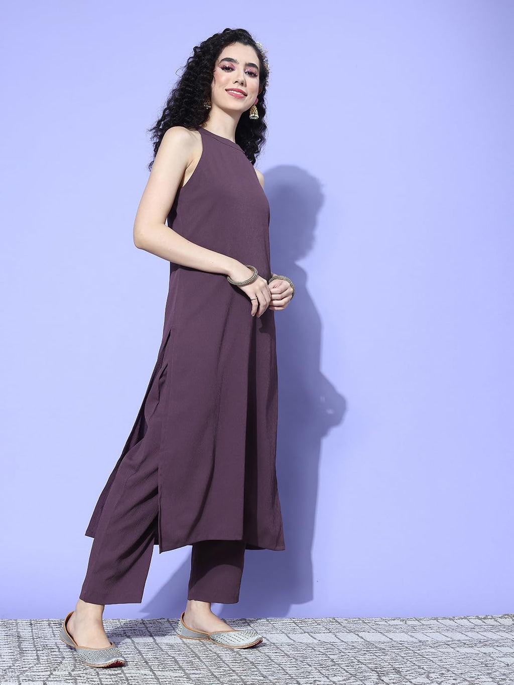 Varanga WomenS Crepe Regular Kurta Set (Nv_Vskd31467_Vardup1427_Purple
