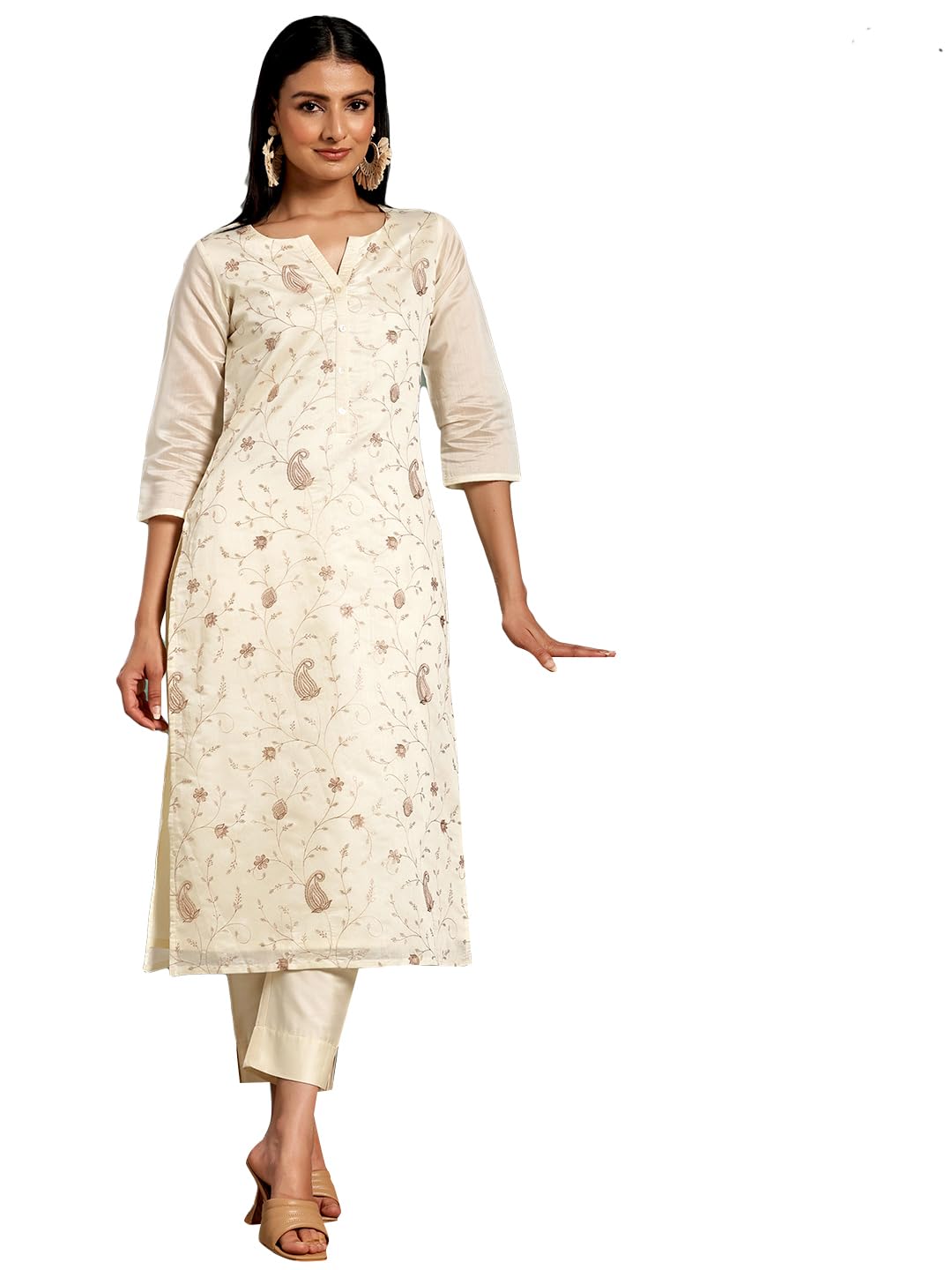 Libas Women'S Chanderi Printed Straight Kurta (37039_Off White