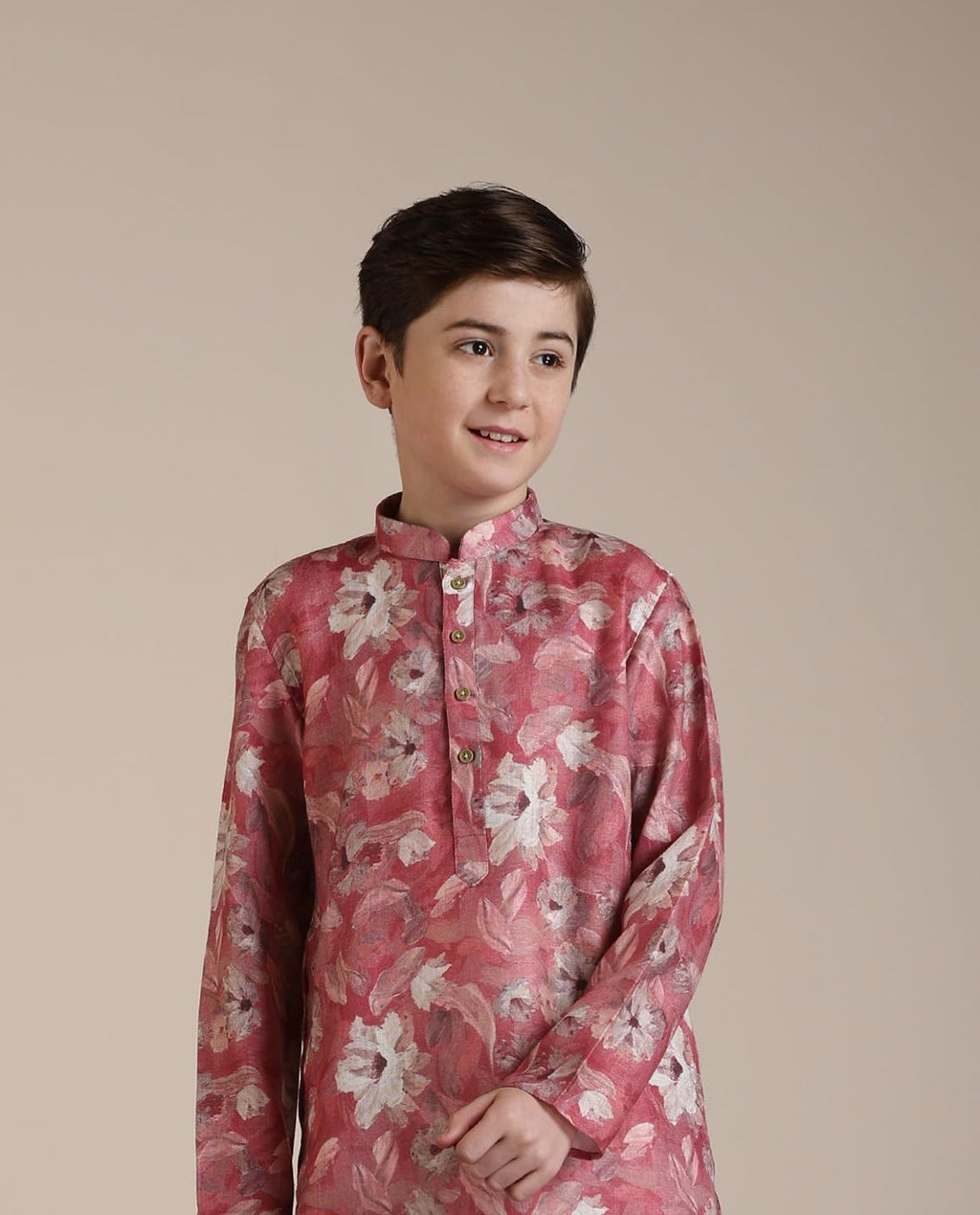 Manyavar Coral Blended Viscose Digital Print Kurta Pyjama Set for Child
