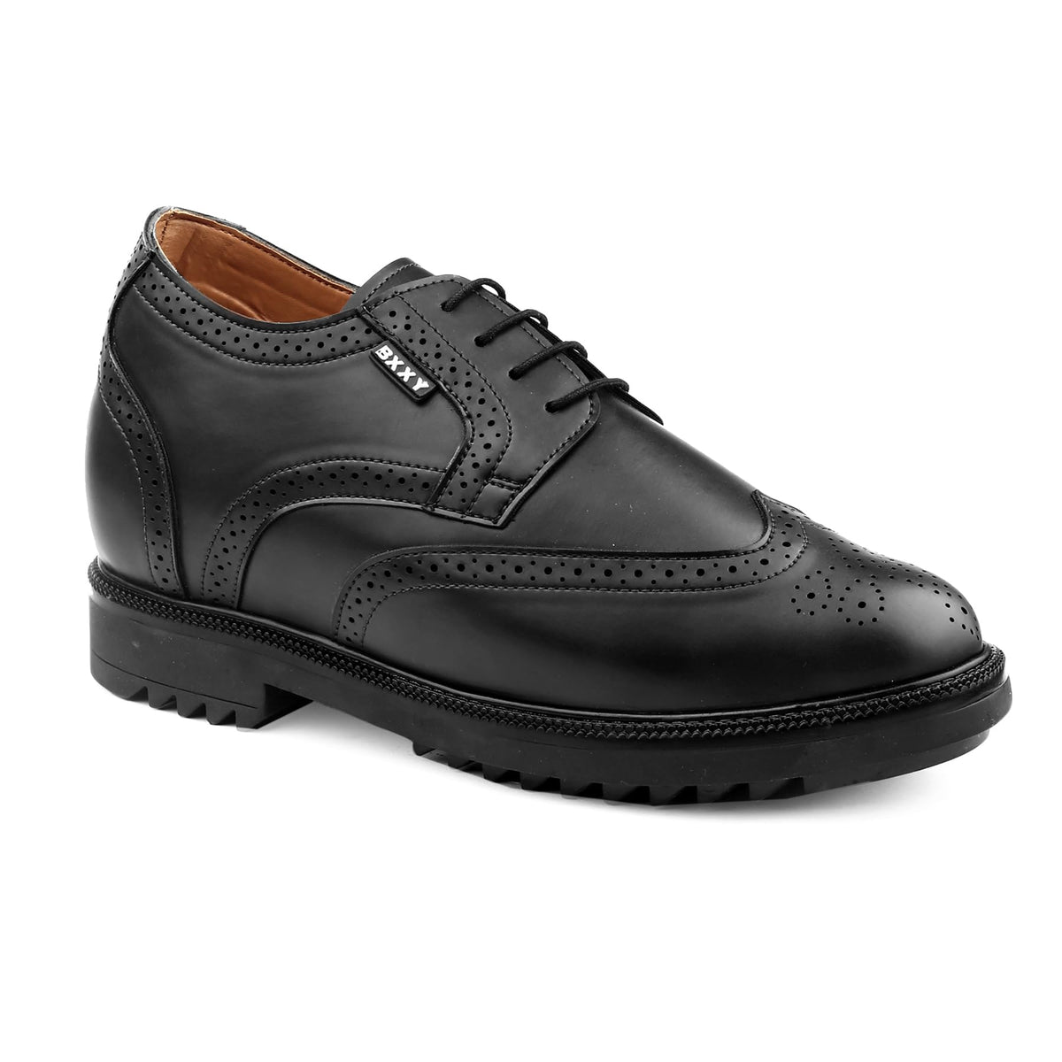 BXXY Mens 3.5 Inch Hidden Height Increasing Vegan Leather Material Black Formal Laceup Brogue Shoes. 8 UK 8