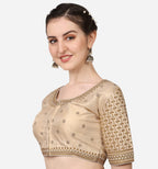 Pujia Mills WomenS Cobra Silk Embroidery Coding Stone Work Half Sleeve Saree Blouse