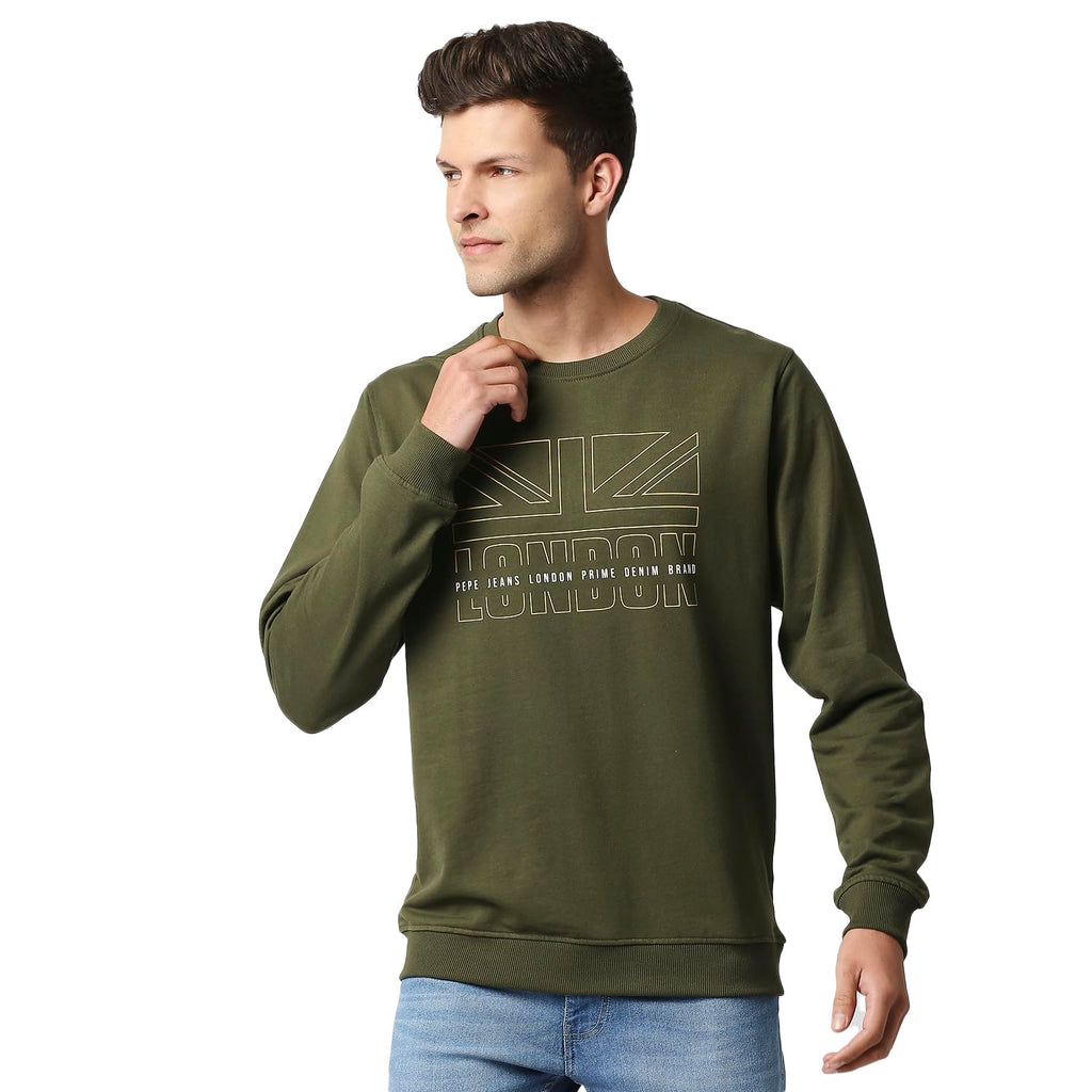 Pepe Jeans MenS Cotton Blend Crew Neck Sweatshirt (Pm582391_Dk Olive_Xxl)