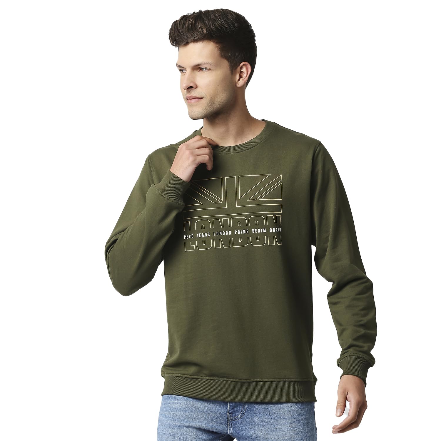 Pepe Jeans MenS Cotton Blend Crew Neck Sweatshirt (Pm582391_Dk Olive_Xxl)