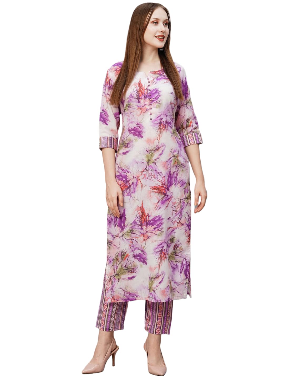 ANNI DESIGNER Womens Cotton Blend Printed Straight Kurta with Pant (PS-Purple-NW_XXL_Purple_XX-Large)