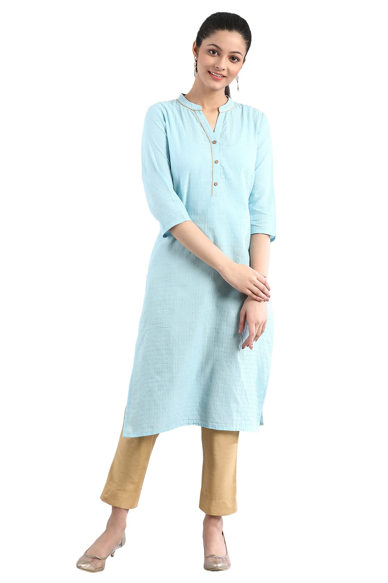 Aurelia Women'S Cotton Blend Solid Regular Kurta (22Cra12230-702081_Blue_S)