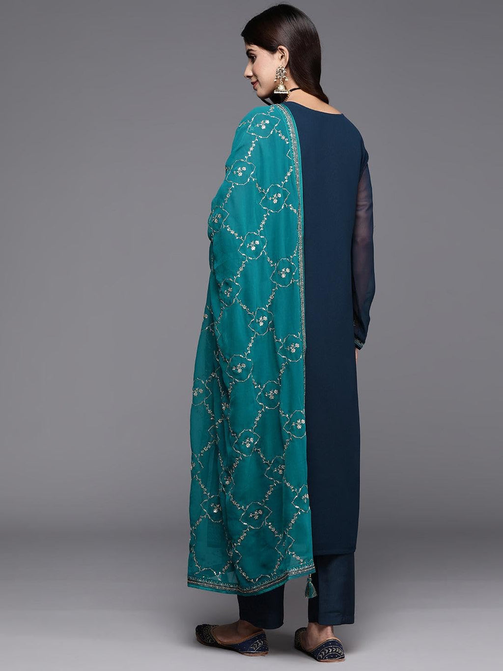 Libas Womens Georgette Kurta Sets (48088_Navy