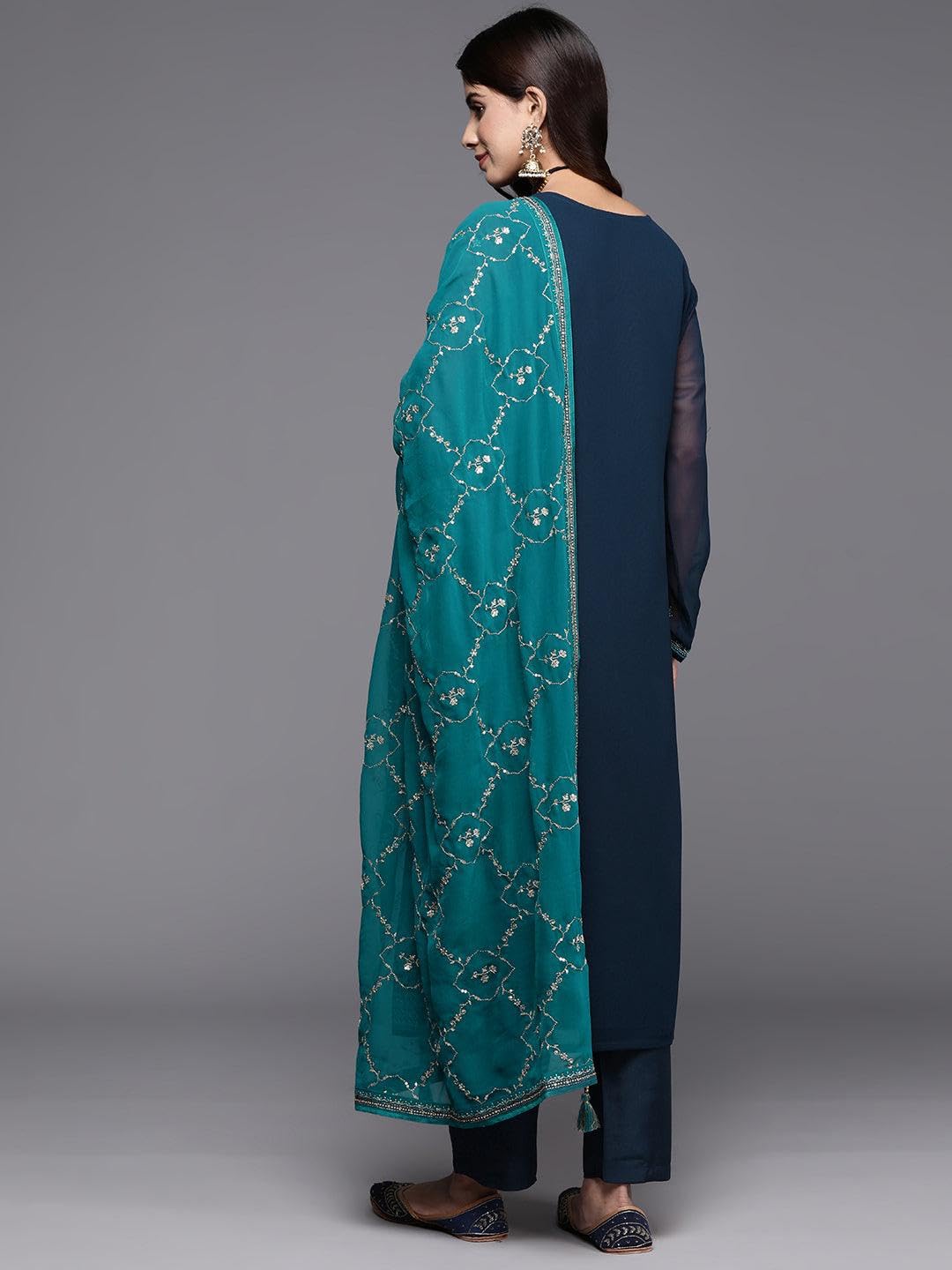 Libas Womens Georgette Kurta Sets (48088_Navy