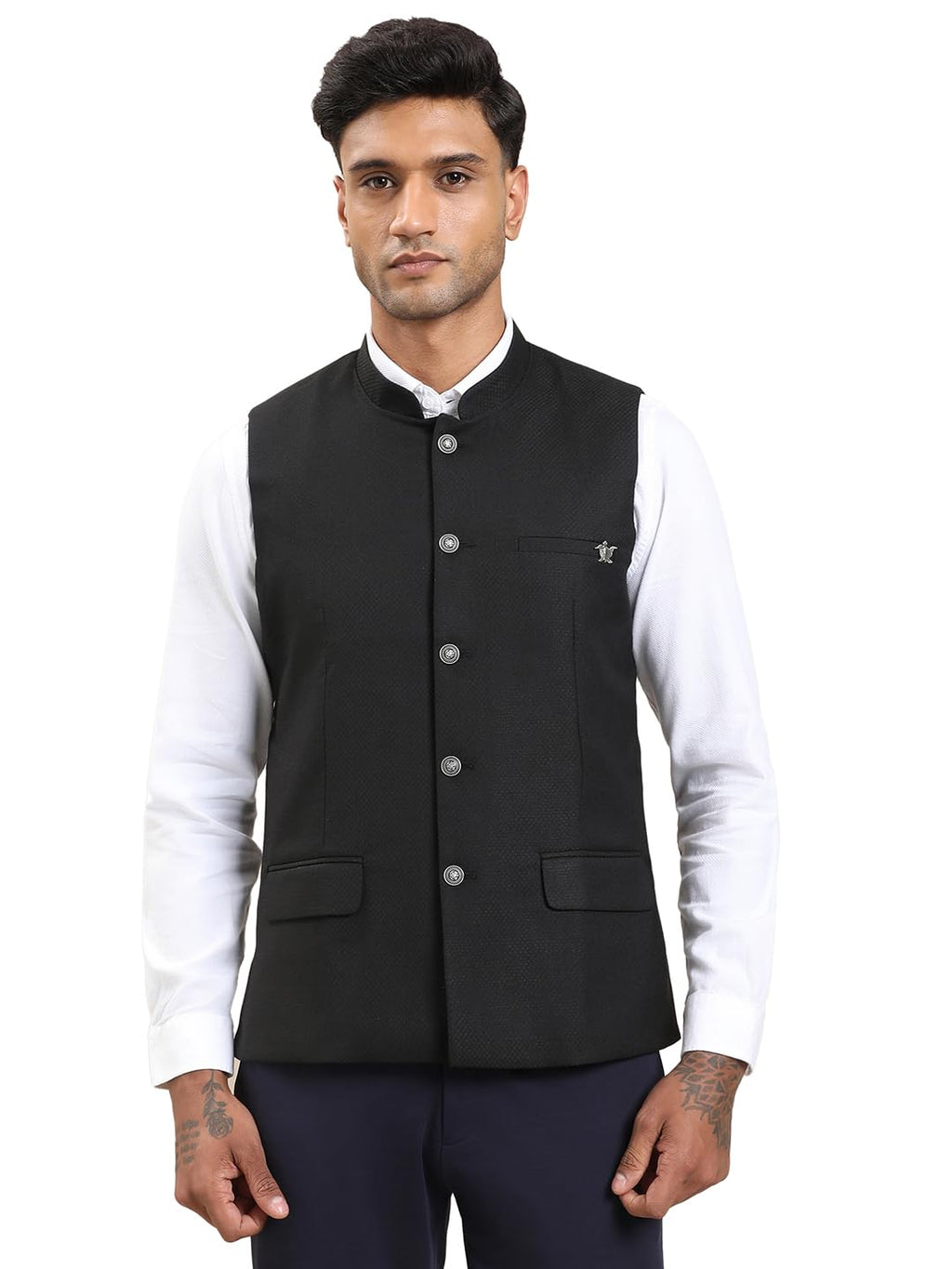 Turtle Men Polyviscose Stertch Solid Slim Fit Black Nehru Jacket