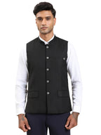 Turtle Men Polyviscose Stertch Solid Slim Fit Black Nehru Jacket