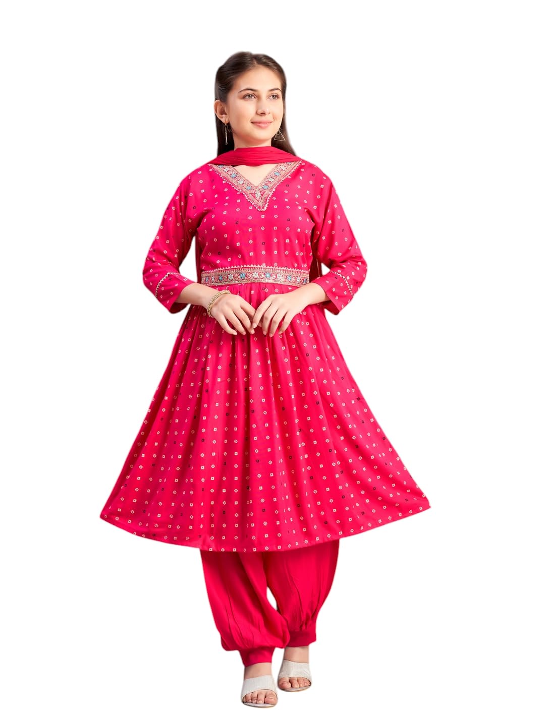 Aarika Girls Ethnic Wear Rani Colour Foil Print Embroidery Rayon Kurti-8-15 Years (Kurti-Tr-K-1023)